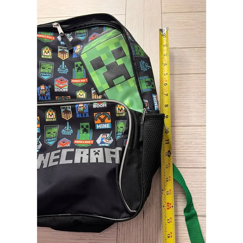 Minecraft backpack w/ 2 zippered sections. Measures 11